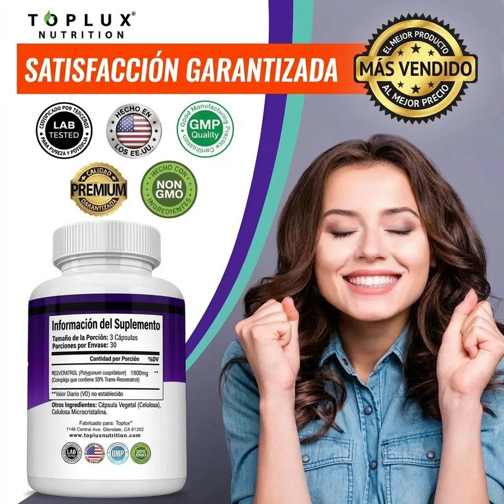 Resveratrol 1800mg - Bienestar, Energía y Anti-Edad | El Antioxidante Natural Más Buscado
